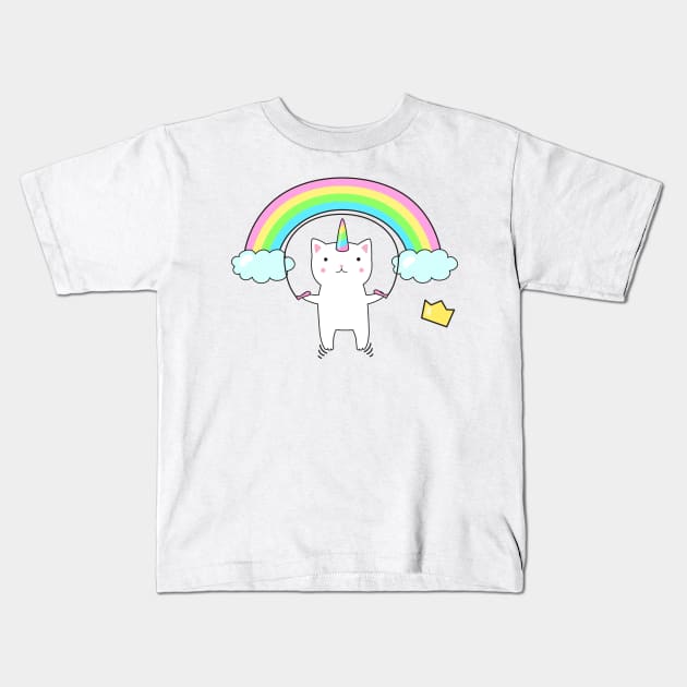 Cute loving Caticorn Rainbow Unicorn girl Kids T-Shirt by Novelty-art